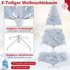 180 cm Künstlicher Weihnachtsbaum mit 3-farbigen LED Lichtern Tannenbaum Christbaum Weiß