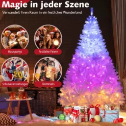 180 cm Künstlicher Weihnachtsbaum mit 3-farbigen LED Lichtern Tannenbaum Christbaum Weiß