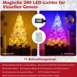 180 cm Künstlicher Weihnachtsbaum mit 3-farbigen LED Lichtern Tannenbaum Christbaum Weiß