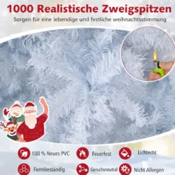 180 cm Künstlicher Weihnachtsbaum mit 3-farbigen LED Lichtern Tannenbaum Christbaum Weiß
