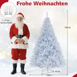 180 cm Künstlicher Weihnachtsbaum mit 3-farbigen LED Lichtern Tannenbaum Christbaum Weiß