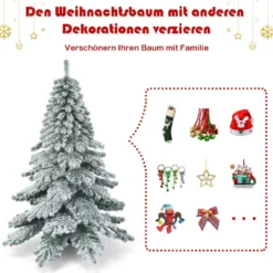 180 cm künstlicher Weihnachtsbaum mit Schneeflocken Christbaum PVC Spitzen Grün + Weiß