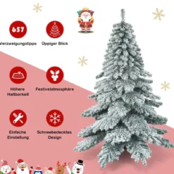 180 cm künstlicher Weihnachtsbaum mit Schneeflocken Christbaum PVC Spitzen Grün + Weiß