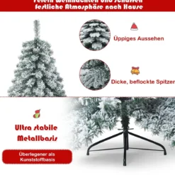 180 cm künstlicher Weihnachtsbaum mit Schneeflocken Christbaum PVC Spitzen Grün + Weiß