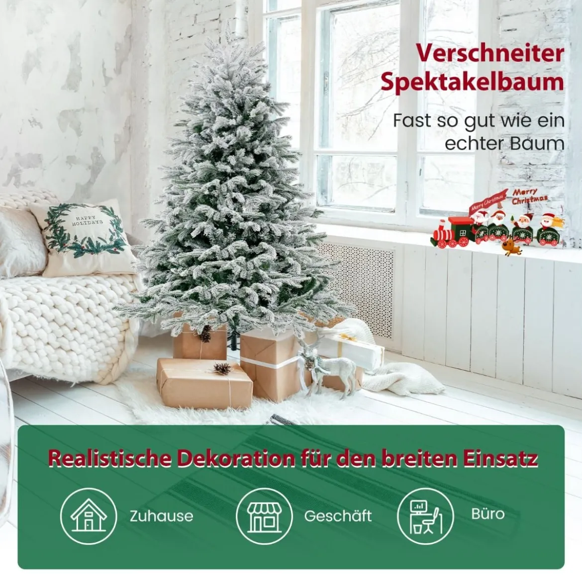 135 cm Künstlicher Weihnachtsbaum mit Schnee & 688 gemischten Zweigspitzen Tannenbaum