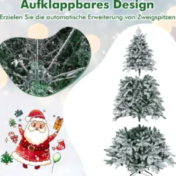 210 cm Künstlicher Weihnachtsbaum mit Beleuchtung und Schnee Tannenbaum mit 300 warmweißen LED-Lichtern