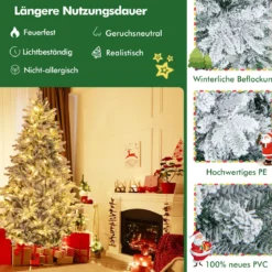 210 cm Künstlicher Weihnachtsbaum mit Beleuchtung und Schnee Tannenbaum mit 300 warmweißen LED-Lichtern
