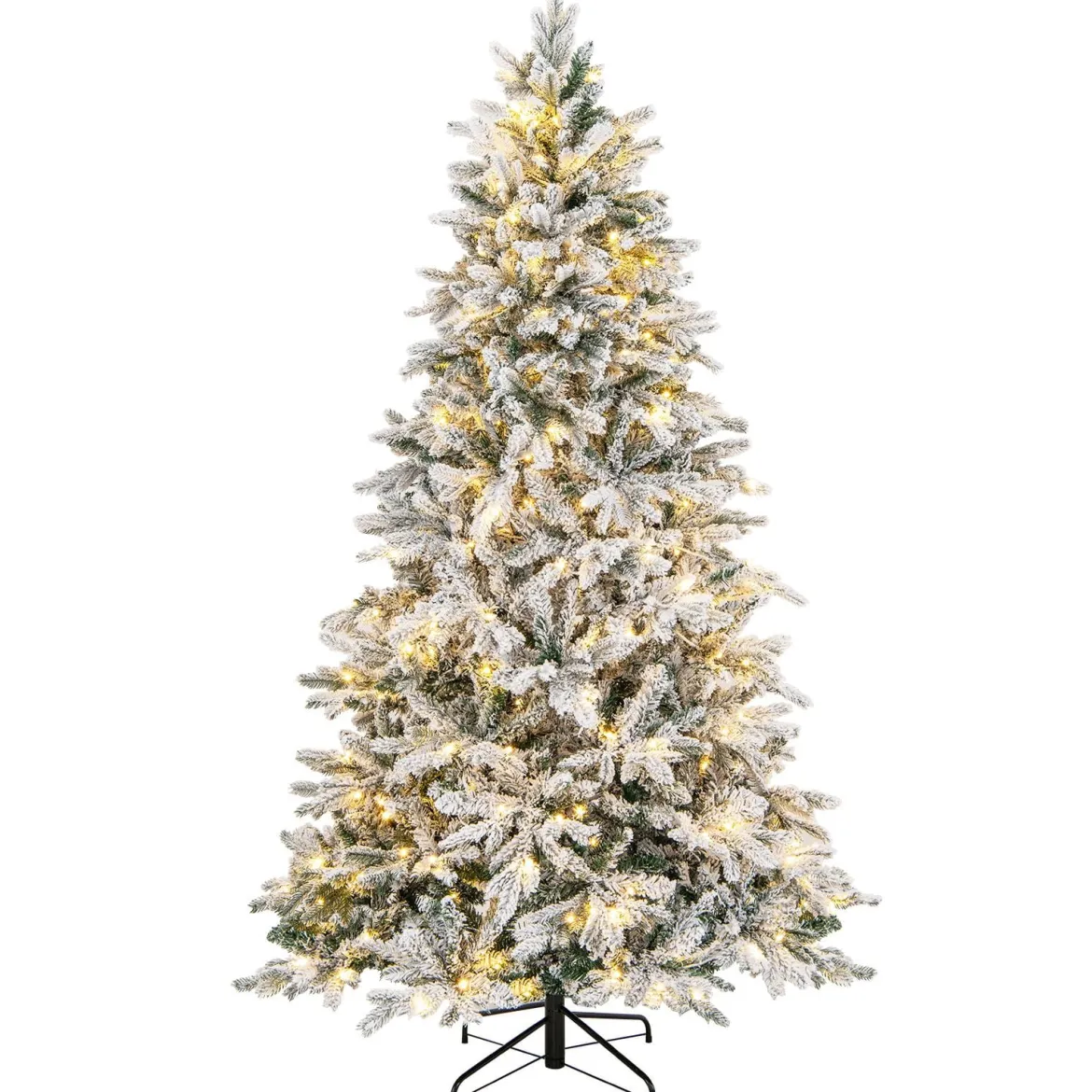 210 cm Künstlicher Weihnachtsbaum mit Beleuchtung und Schnee Tannenbaum mit 300 warmweißen LED-Lichtern