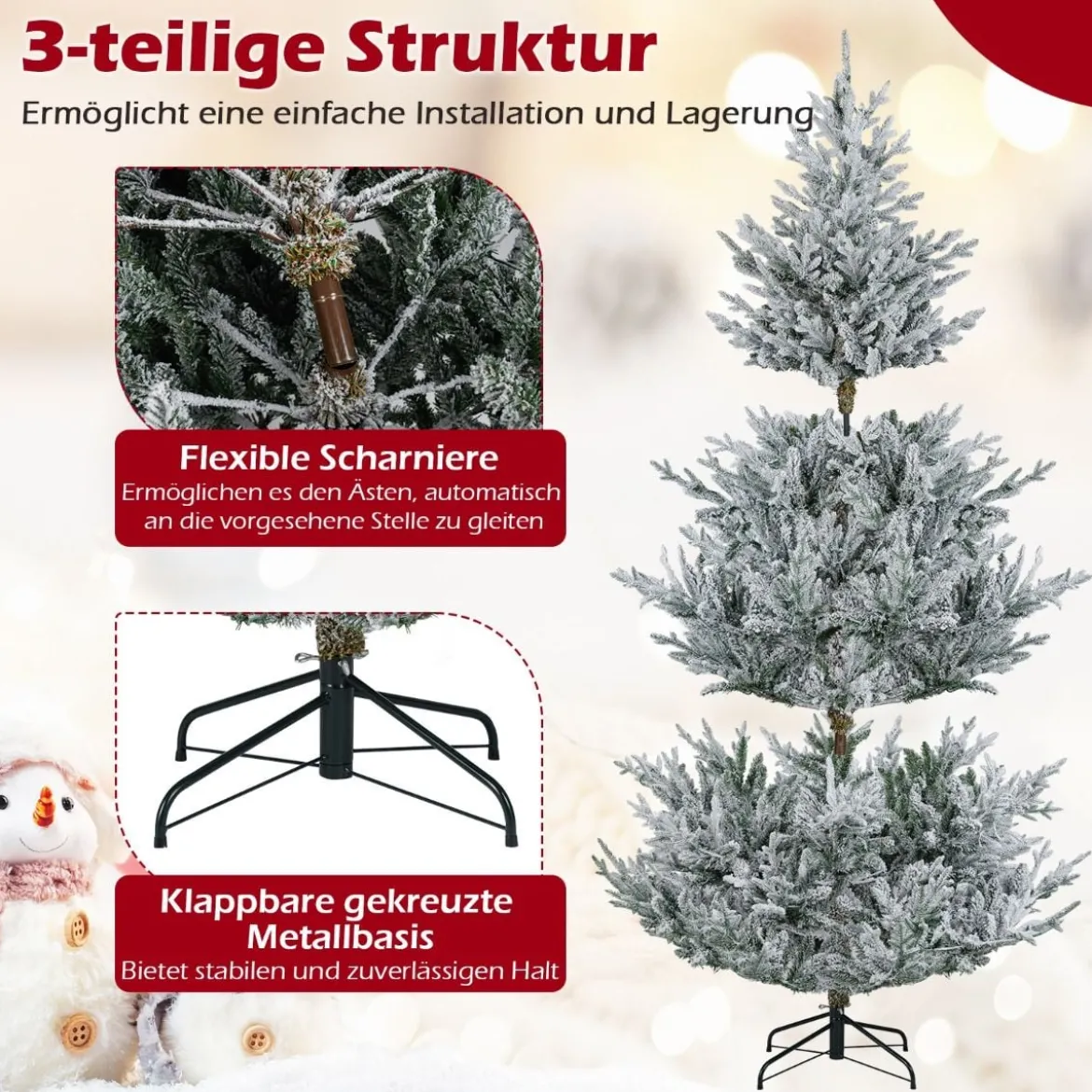 210 cm Künstlicher Weihnachtsbaum mit Beleuchtung & Schnee Tannenbaum Christbaum Kunstbaum