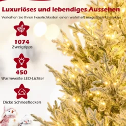 210 cm Künstlicher Weihnachtsbaum mit Beleuchtung & Schnee Tannenbaum Christbaum Kunstbaum