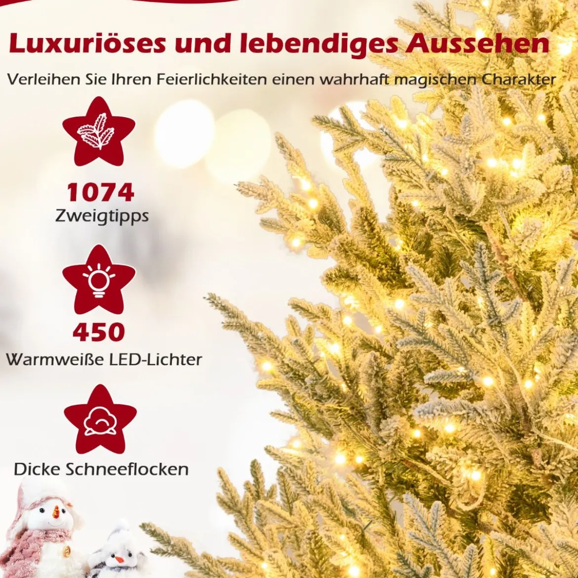 210 cm Künstlicher Weihnachtsbaum mit Beleuchtung & Schnee Tannenbaum Christbaum Kunstbaum