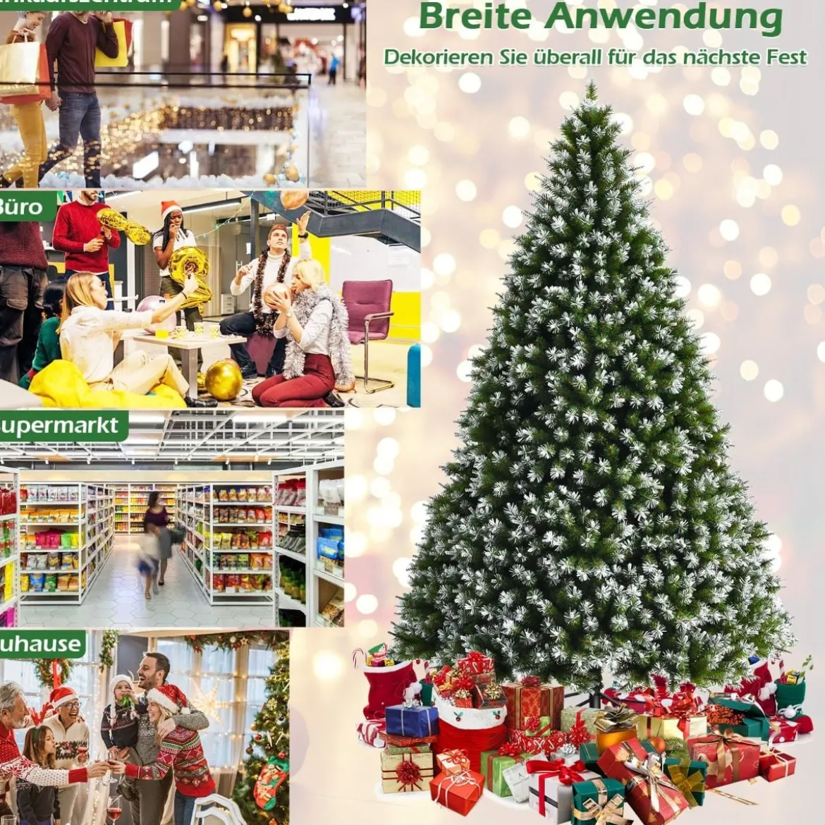 180 cm künstlicher Weihnachtsbaum mit Schnee Christbaum Tannenbaum mit Metallständer Grün