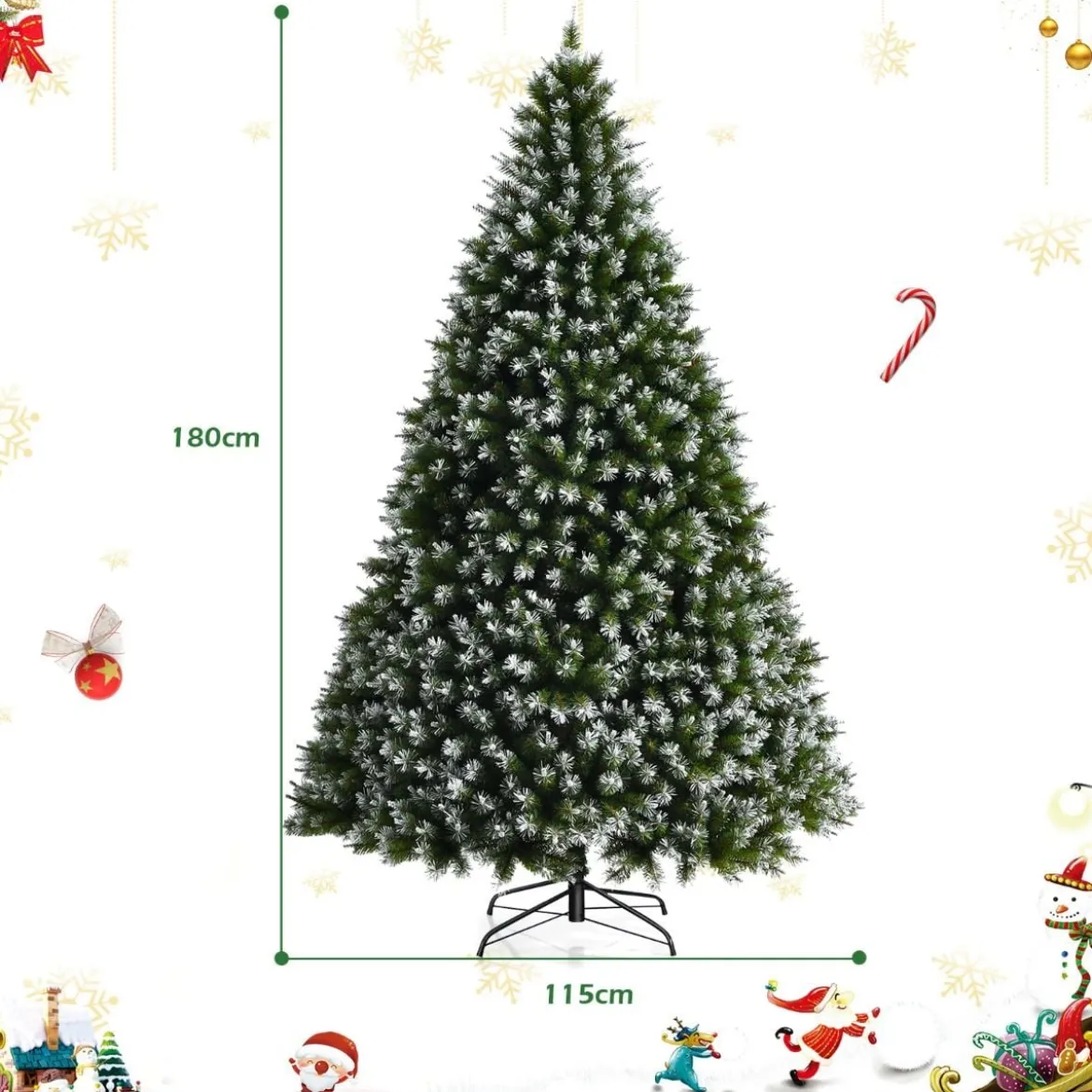 180 cm künstlicher Weihnachtsbaum mit Schnee Christbaum Tannenbaum mit Metallständer Grün