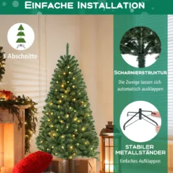 180cm künstlicher Weihnachtsbaum mit 568 PVC Zweigspitzen & 200 LED-Lichtern Festtagsbaum