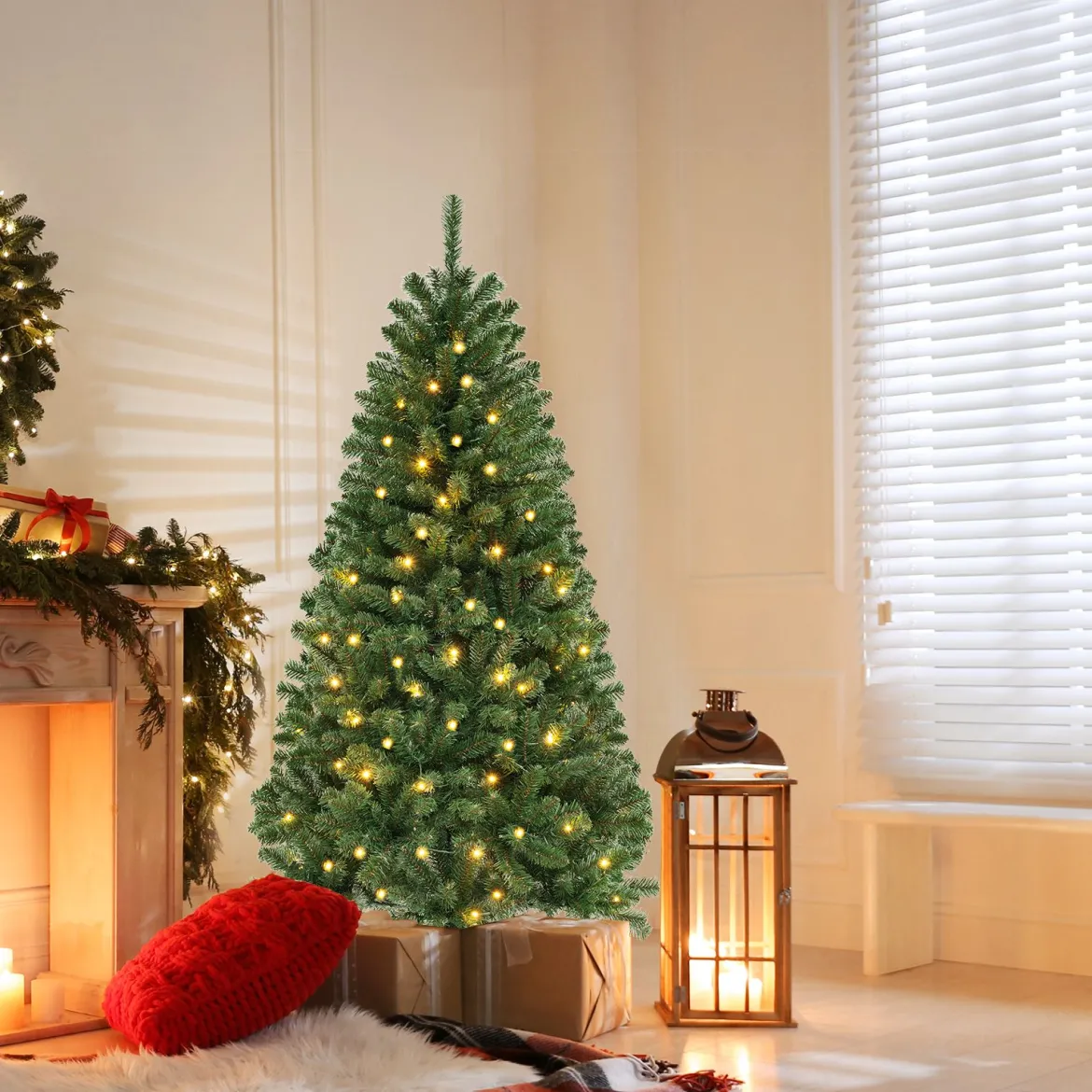 180cm künstlicher Weihnachtsbaum mit 568 PVC Zweigspitzen & 200 LED-Lichtern Festtagsbaum