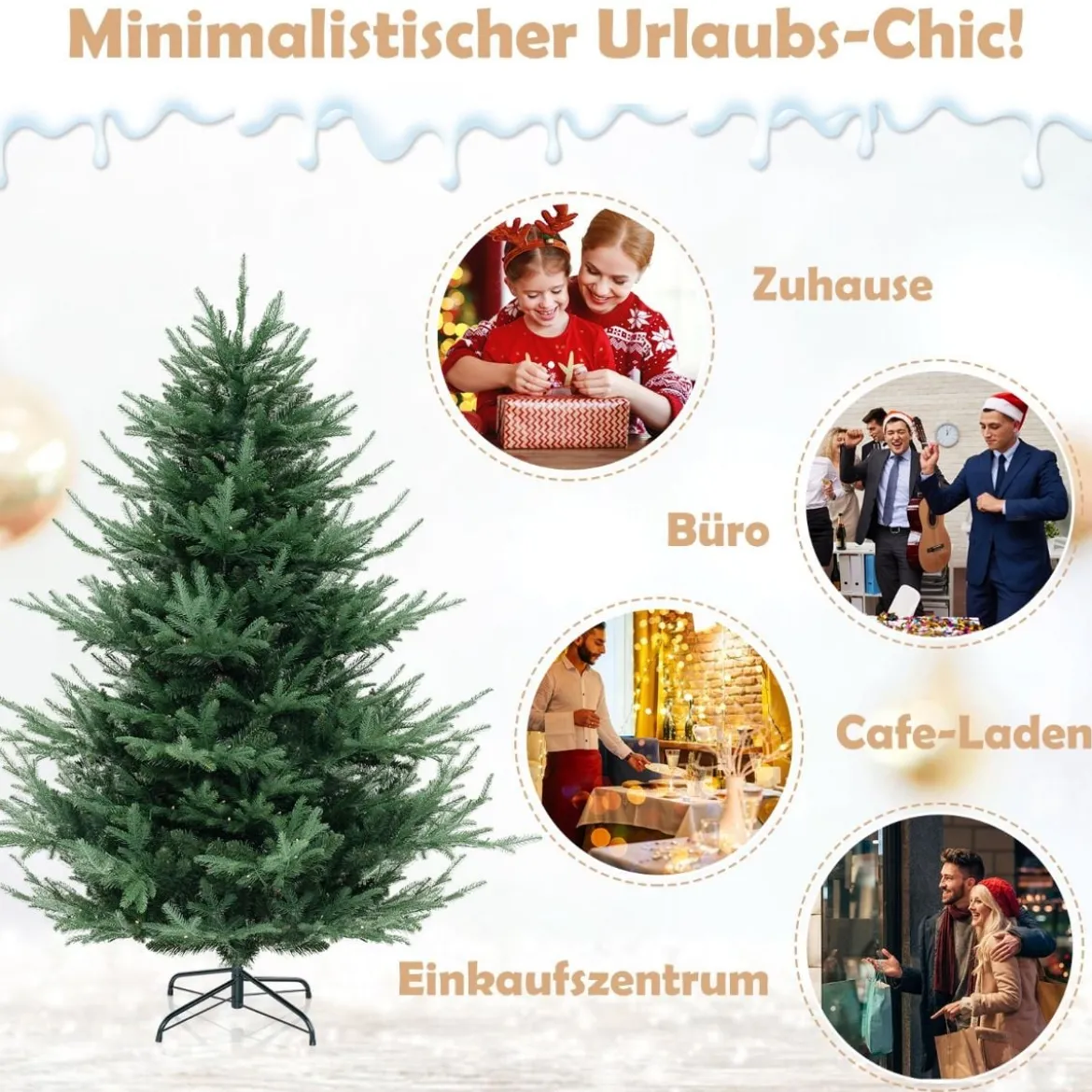 180 cm Künstlicher Weihnachtsbaum mit 240 Warmweißen LED Lichtern Tannenbaum
