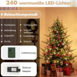 180 cm Künstlicher Weihnachtsbaum mit 240 Warmweißen LED Lichtern Tannenbaum