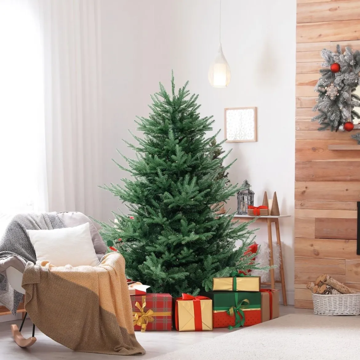 180 cm Künstlicher Weihnachtsbaum mit 240 Warmweißen LED Lichtern Tannenbaum