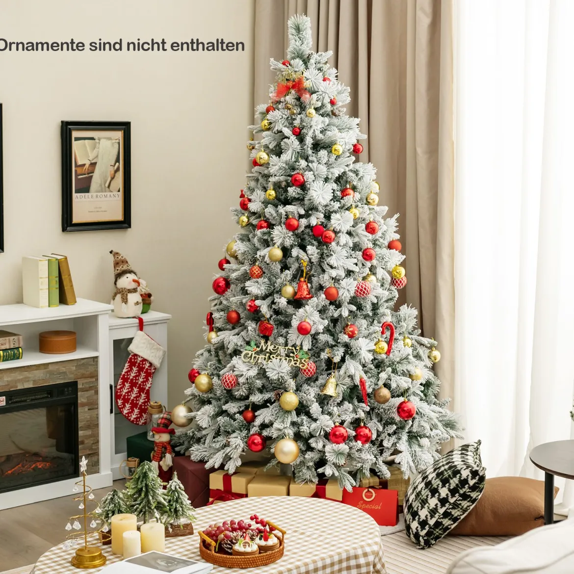 210 cm Künstlicher Weihnachtsbaum mit Schnee & 8 Lichtmodi & 1270 PE PVC Zweigspitzen