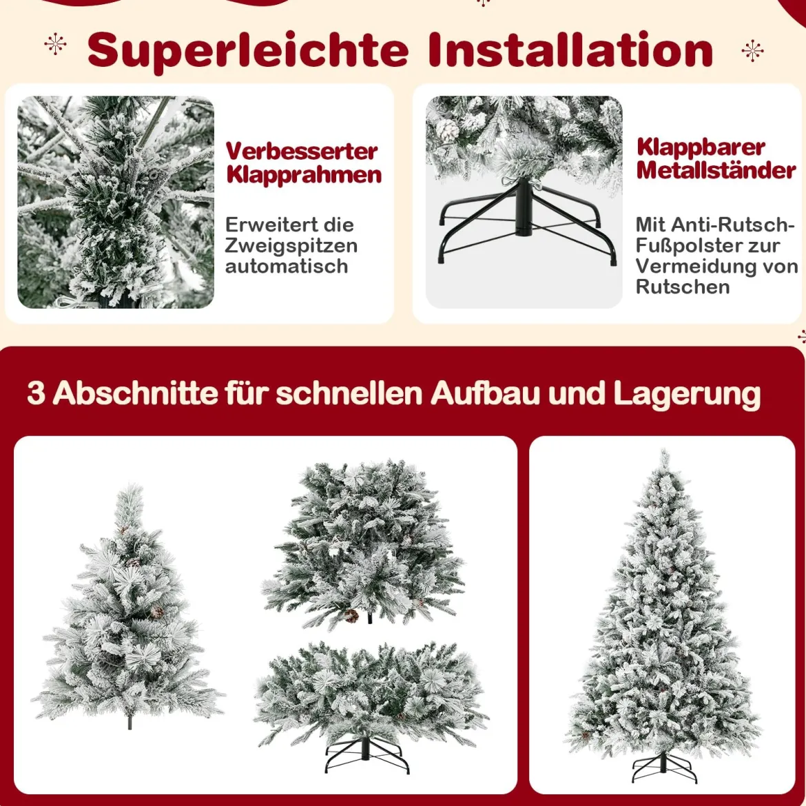 210 cm Künstlicher Weihnachtsbaum mit Schnee & 8 Lichtmodi & 1270 PE PVC Zweigspitzen