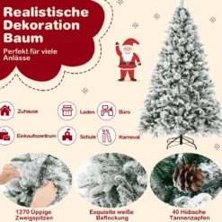 210 cm Künstlicher Weihnachtsbaum mit Schnee & 8 Lichtmodi & 1270 PE PVC Zweigspitzen