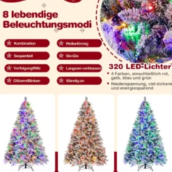 210 cm Künstlicher Weihnachtsbaum mit Schnee & 8 Lichtmodi & 1270 PE PVC Zweigspitzen
