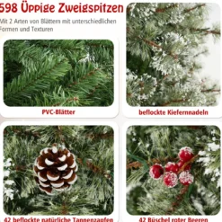 180 cm Künstlicher Weihnachtsbaum mit Beleuchtung Tannenbaum mit 350 mehrfarbigen LED-Lichtern