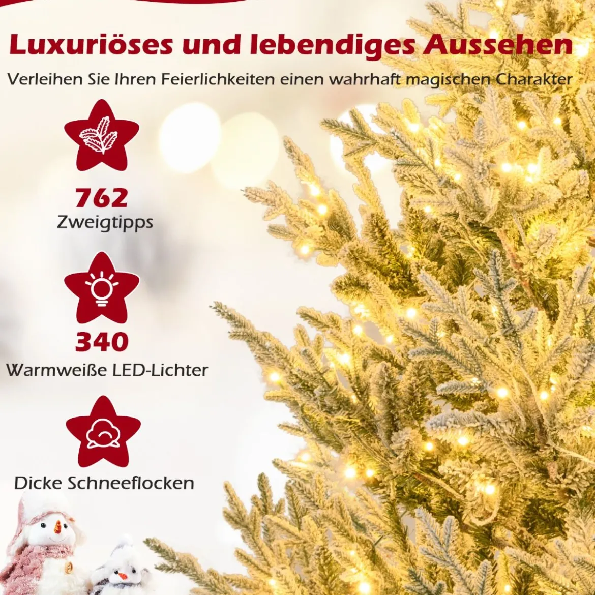 180 cm Künstlicher Weihnachtsbaum mit Beleuchtung & Schnee Tannenbaum Christbaum Kunstbaum