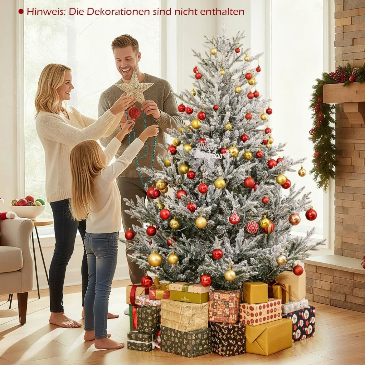 180 cm Künstlicher Weihnachtsbaum mit Beleuchtung & Schnee Tannenbaum Christbaum Kunstbaum