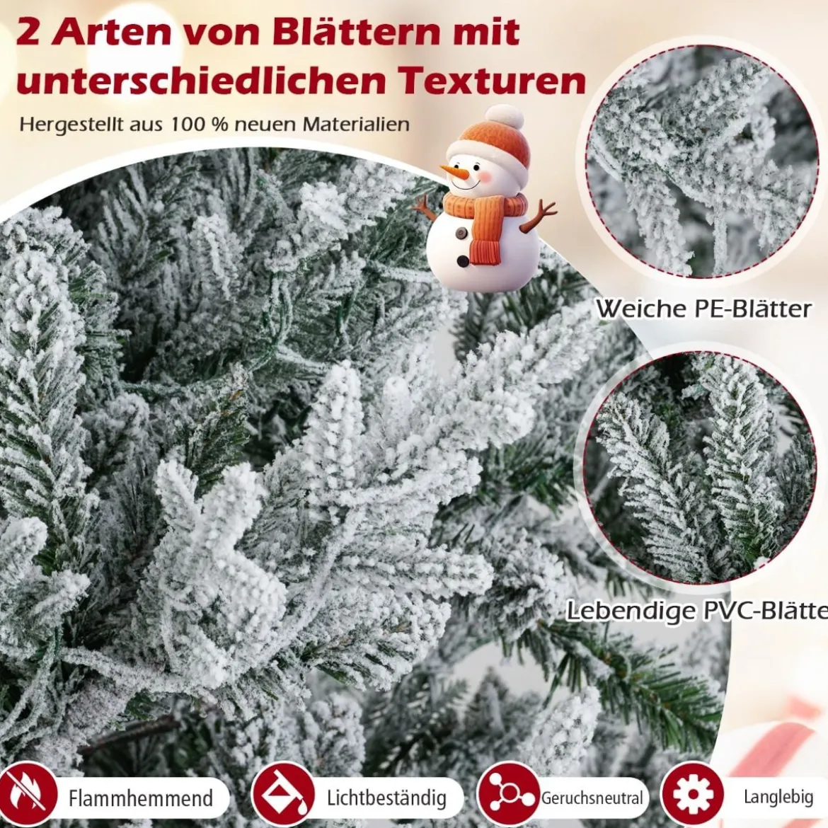 180 cm Künstlicher Weihnachtsbaum mit Beleuchtung & Schnee Tannenbaum Christbaum Kunstbaum