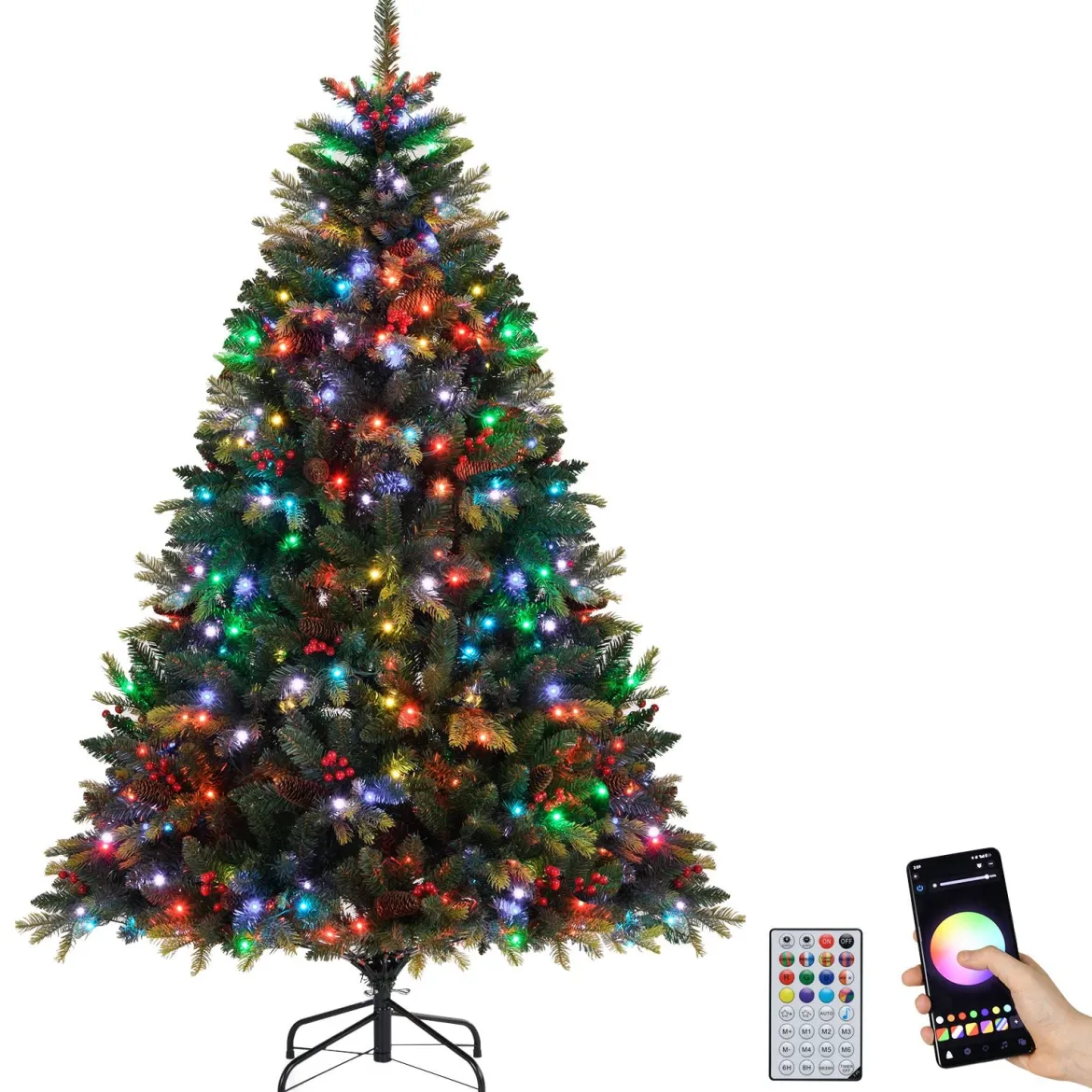 180 cm Künstlicher Weihnachtsbaum mit 370 APP-Gesteuerte Mehrfarbige RGB-Lichter Kunstbaum