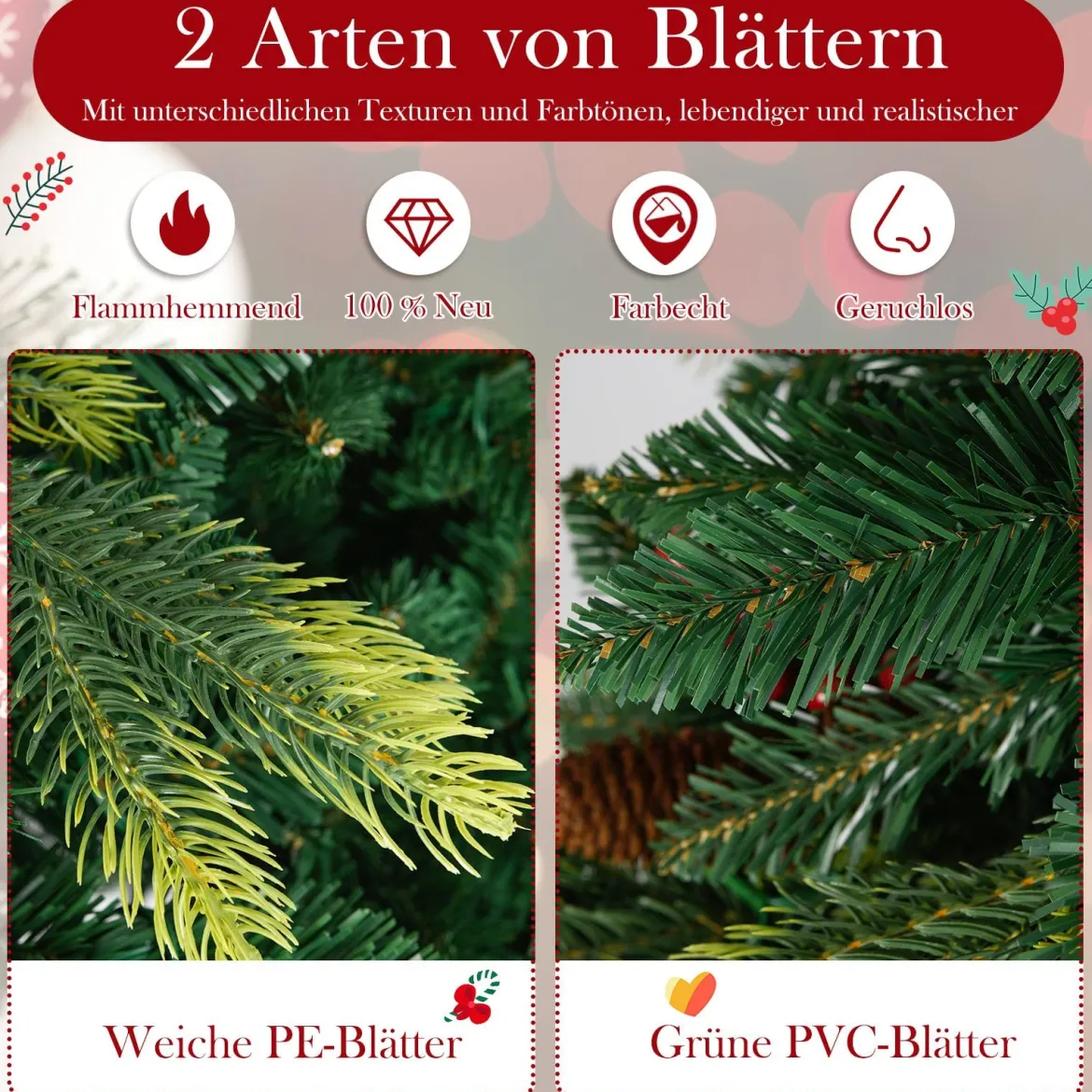 180 cm Künstlicher Weihnachtsbaum mit 370 APP-Gesteuerte Mehrfarbige RGB-Lichter Kunstbaum