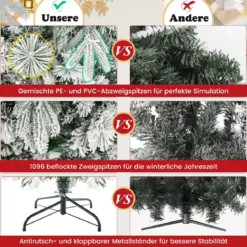 210 cm Künstlicher Weihnachtsbaum mit Schnee und Beleuchtung Tannenbaum mit 300 Warmweißen LED-Lichtern
