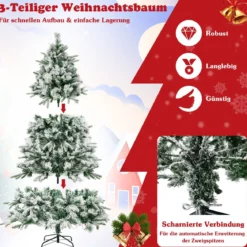 210 cm Künstlicher Weihnachtsbaum mit Schnee und Beleuchtung Tannenbaum mit 300 Warmweißen LED-Lichtern
