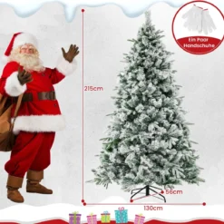 210 cm Künstlicher Weihnachtsbaum mit Schnee und Beleuchtung Tannenbaum mit 300 Warmweißen LED-Lichtern