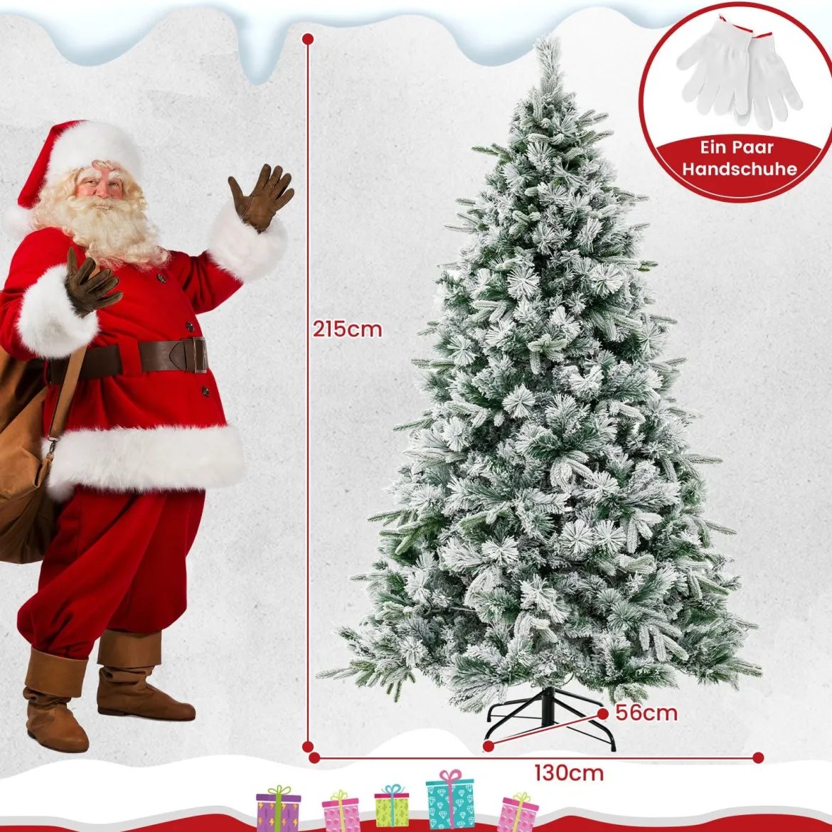 210 cm Künstlicher Weihnachtsbaum mit Schnee und Beleuchtung Tannenbaum mit 300 Warmweißen LED-Lichtern