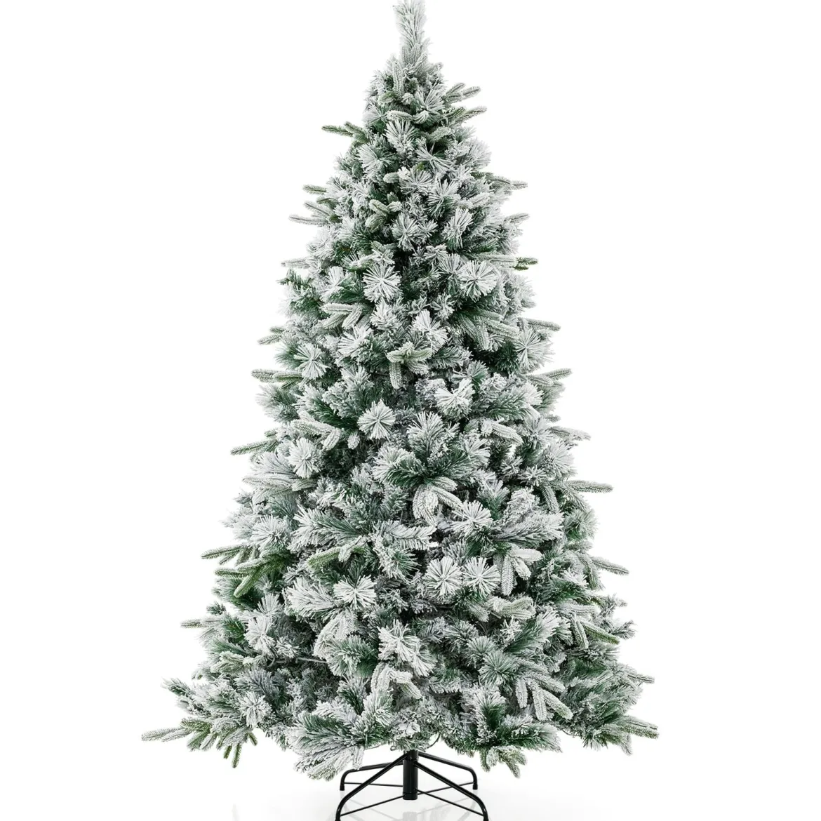 210 cm Künstlicher Weihnachtsbaum mit Schnee und Beleuchtung Tannenbaum mit 300 Warmweißen LED-Lichtern