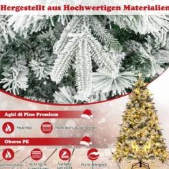 210 cm Künstlicher Weihnachtsbaum mit Schnee und Beleuchtung Tannenbaum mit 300 Warmweißen LED-Lichtern