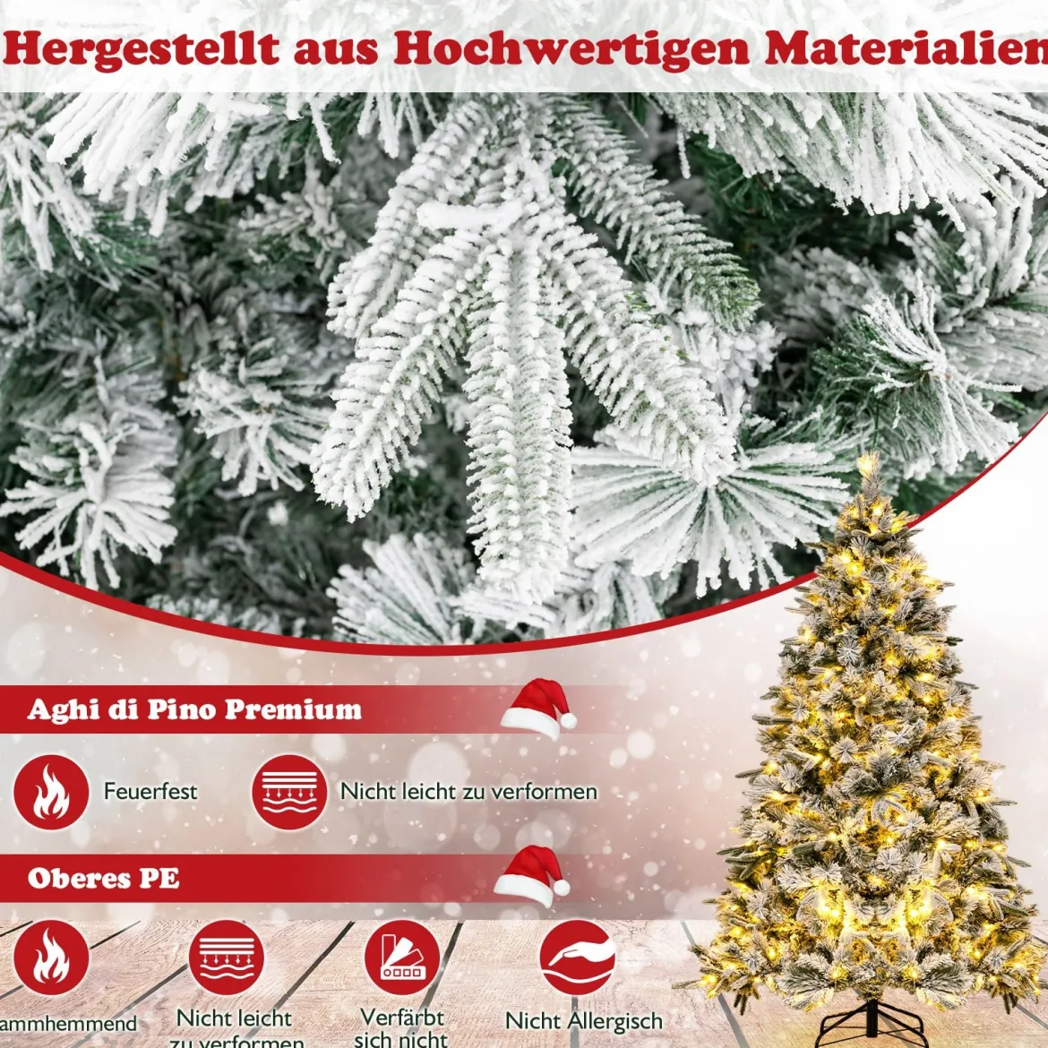 210 cm Künstlicher Weihnachtsbaum mit Schnee und Beleuchtung Tannenbaum mit 300 Warmweißen LED-Lichtern
