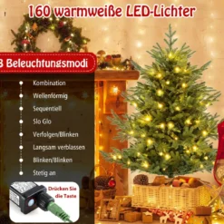 135 cm Künstlicher Weihnachtsbaum mit Beleuchtung Tannenbaum mit 160 warmweißen LED-Lichtern und 8 Lichtmodi