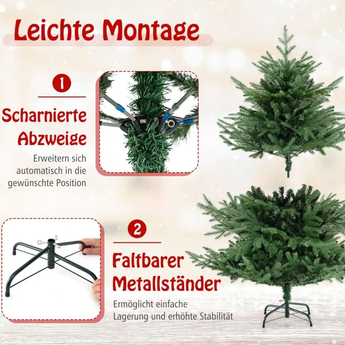 135 cm Künstlicher Weihnachtsbaum mit Beleuchtung Tannenbaum mit 160 warmweißen LED-Lichtern und 8 Lichtmodi