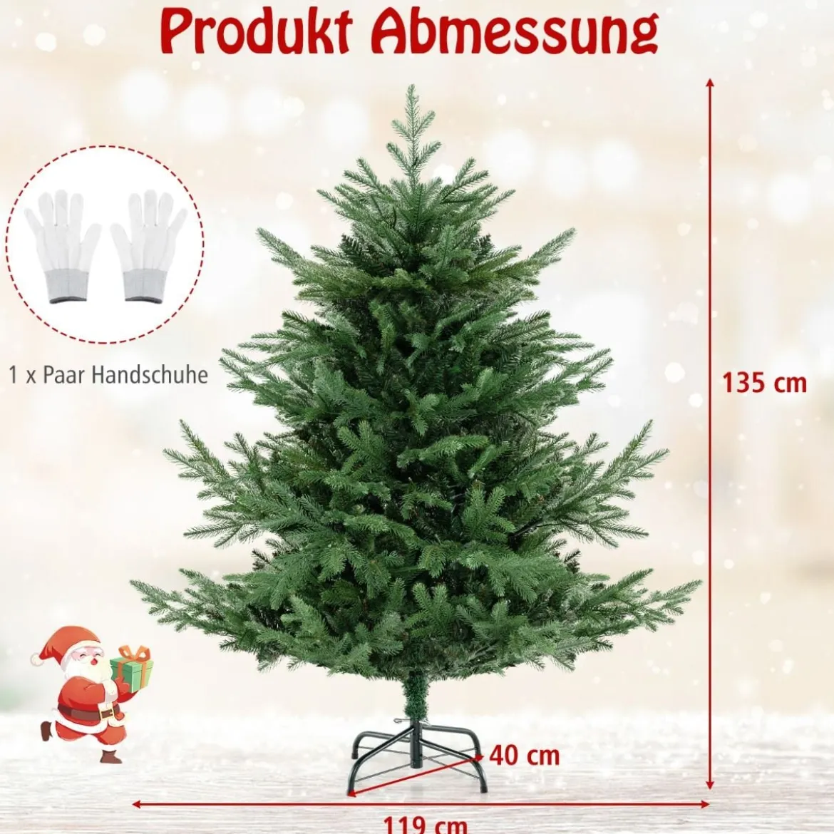 135 cm Künstlicher Weihnachtsbaum mit Beleuchtung Tannenbaum mit 160 warmweißen LED-Lichtern und 8 Lichtmodi