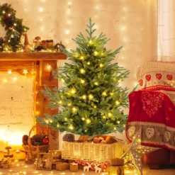 135 cm Künstlicher Weihnachtsbaum mit Beleuchtung Tannenbaum mit 160 warmweißen LED-Lichtern und 8 Lichtmodi