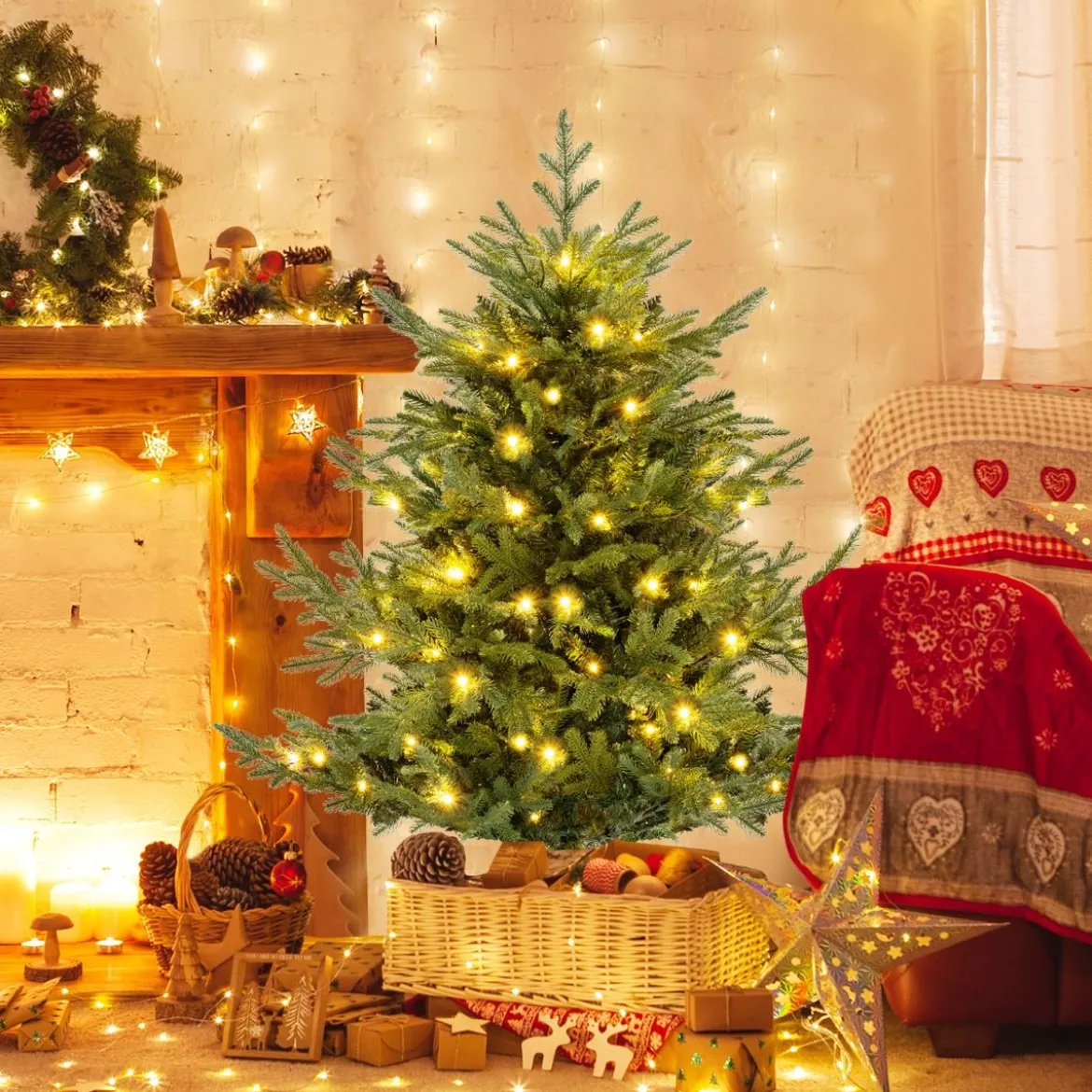 135 cm Künstlicher Weihnachtsbaum mit Beleuchtung Tannenbaum mit 160 warmweißen LED-Lichtern und 8 Lichtmodi