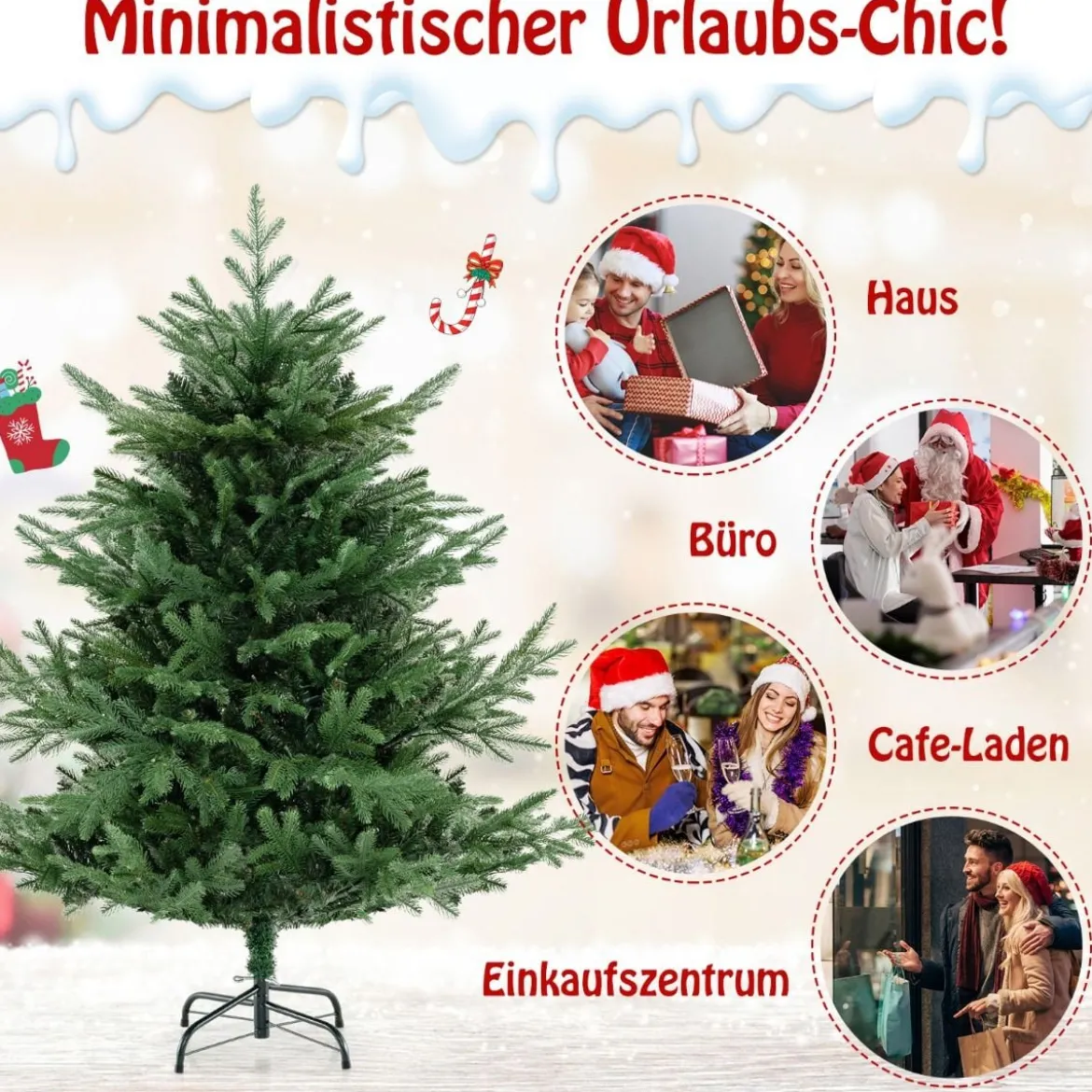 135 cm Künstlicher Weihnachtsbaum mit Beleuchtung Tannenbaum mit 160 warmweißen LED-Lichtern und 8 Lichtmodi