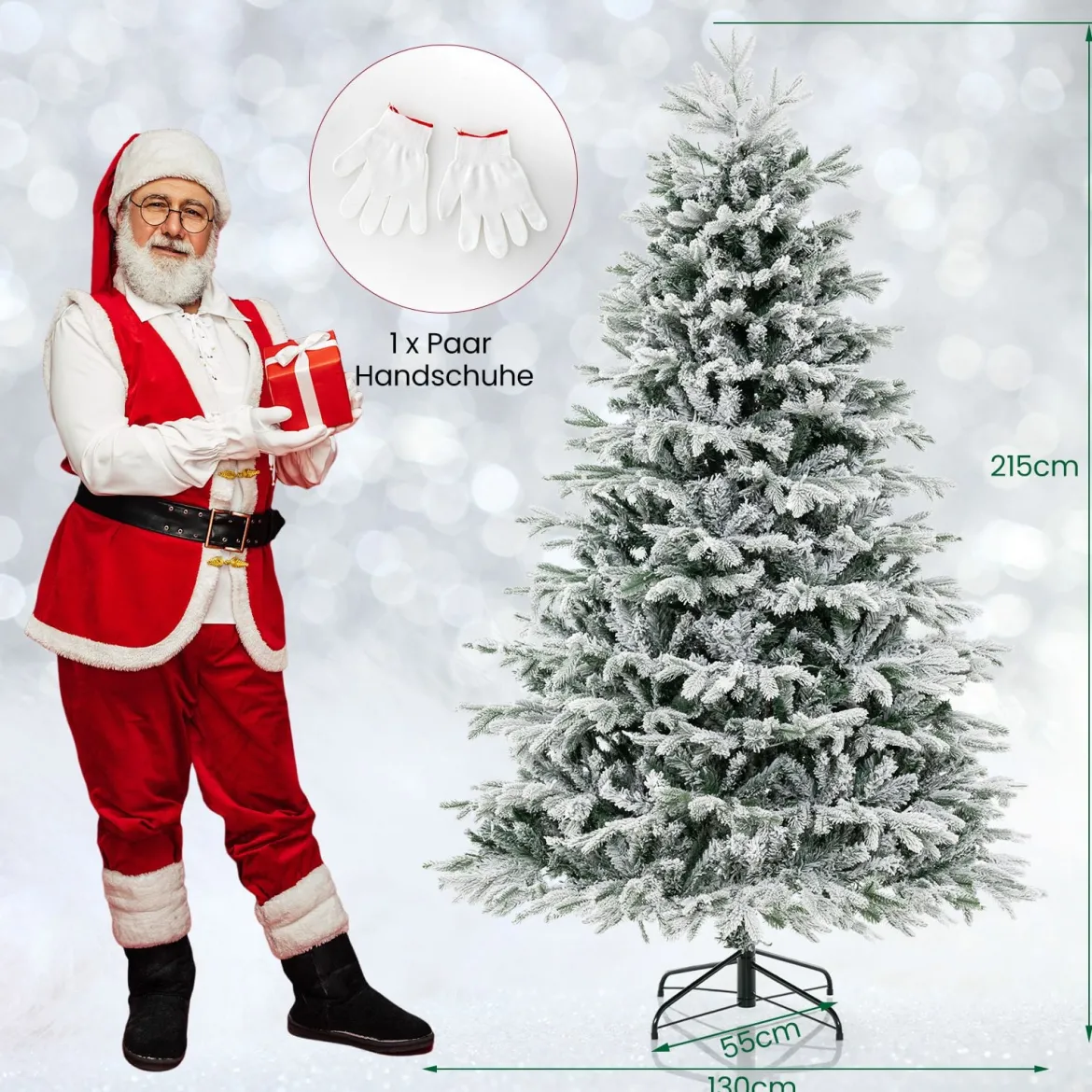 210 cm Künstlicher Weihnachtsbaum mit Schnee und Beleuchtung Tannenbaum mit 450 Warmweißen LED-Lichtern
