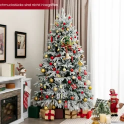 210 cm Künstlicher Weihnachtsbaum mit Schnee und Beleuchtung Tannenbaum mit 450 Warmweißen LED-Lichtern