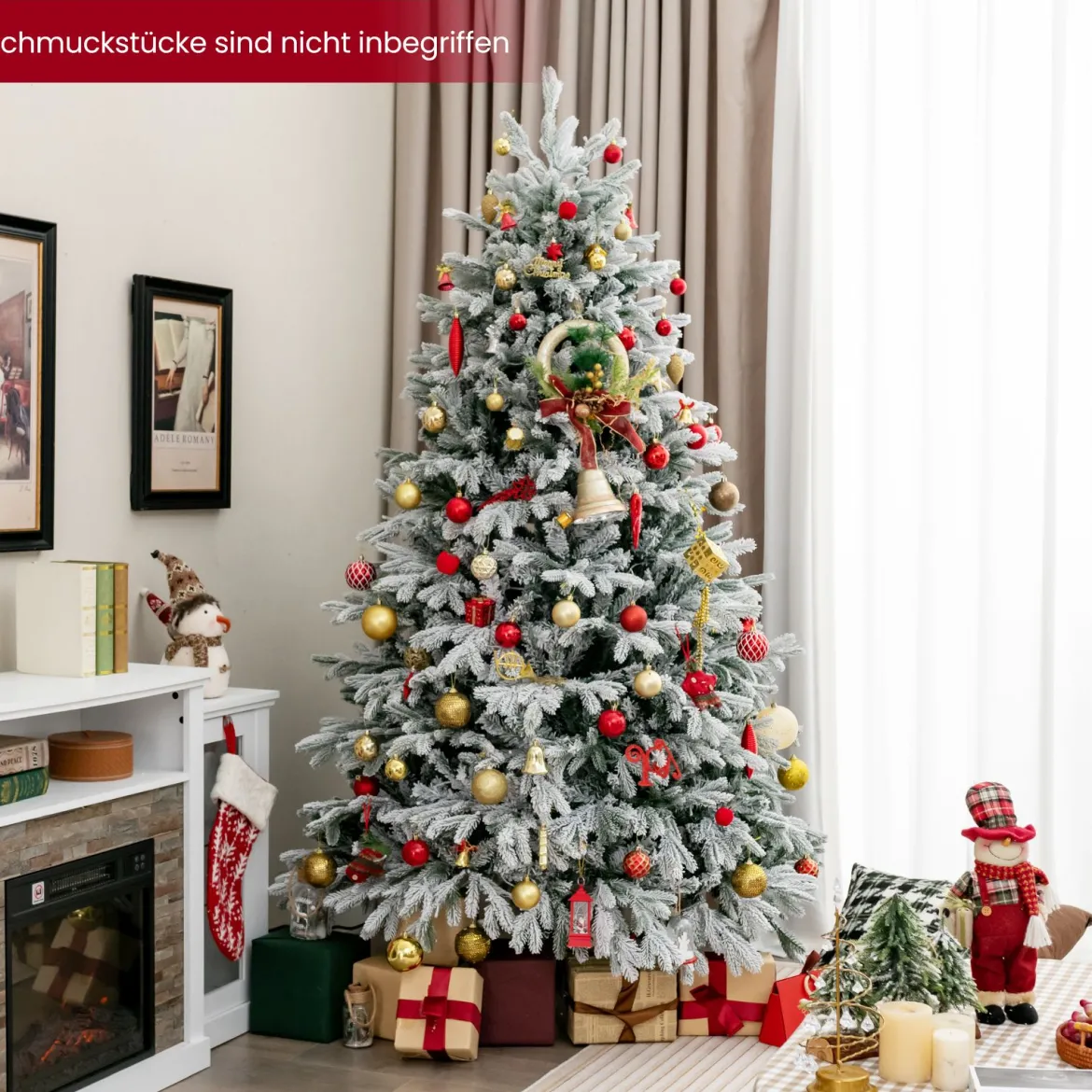 210 cm Künstlicher Weihnachtsbaum mit Schnee und Beleuchtung Tannenbaum mit 450 Warmweißen LED-Lichtern