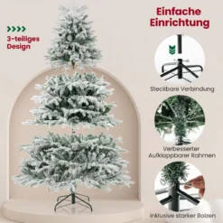210 cm Künstlicher Weihnachtsbaum mit Schnee und Beleuchtung Tannenbaum mit 450 Warmweißen LED-Lichtern