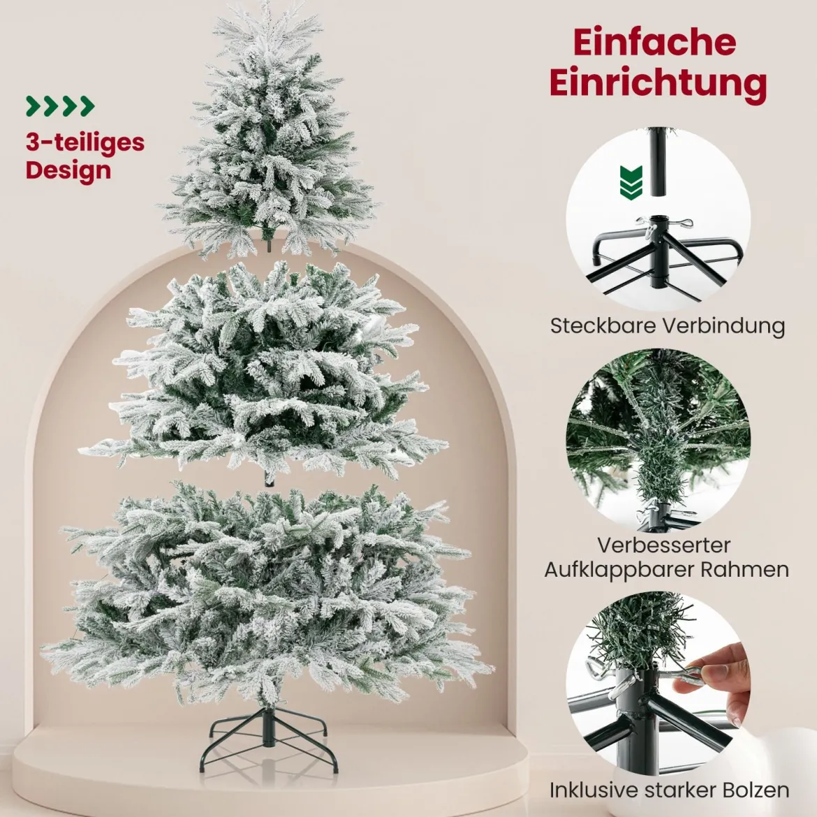 210 cm Künstlicher Weihnachtsbaum mit Schnee und Beleuchtung Tannenbaum mit 450 Warmweißen LED-Lichtern
